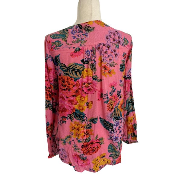 Anthropologie Maeve Long Sleeve Top Pink Floral Size 4 Collared Button Down - Picture 3 of 7